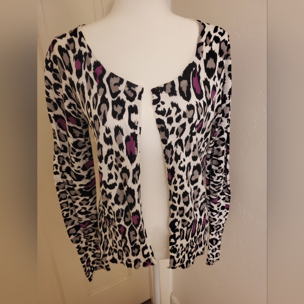 Wet Seal Black and Purple Leopard Print Cardigan Sweater